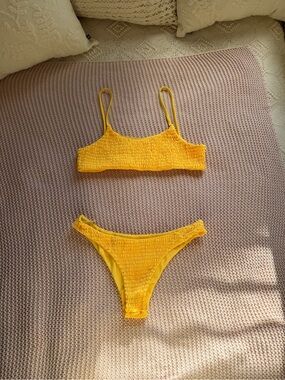 Zaful Yellow Smocked Bikini Set